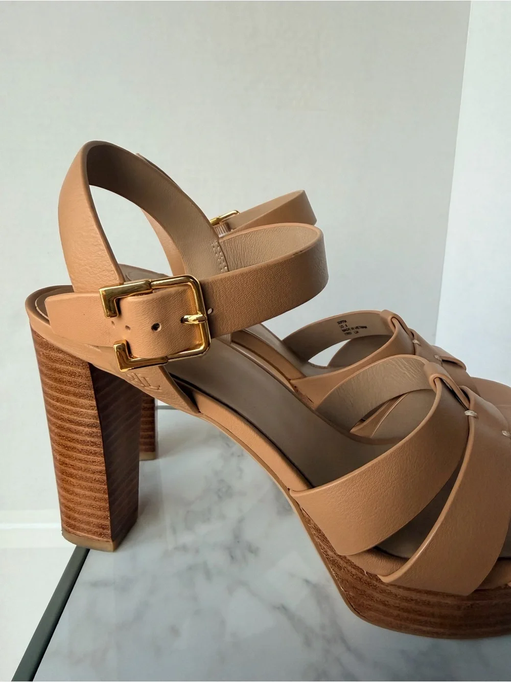 Ralph Lauren Leather Platform Sandal in Tan - Women